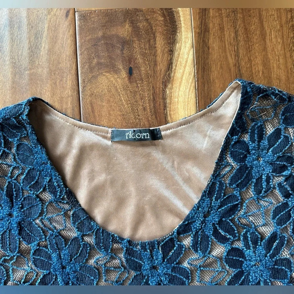 Teal Knit Lace Bohemian Mini Dress size Medium - Picture 4 of 7